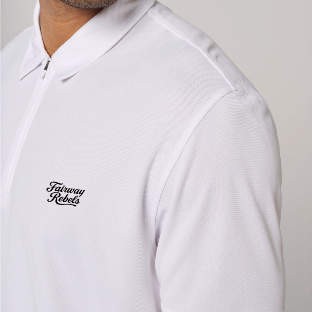 Polo Golf homme blanc 1/4 zip