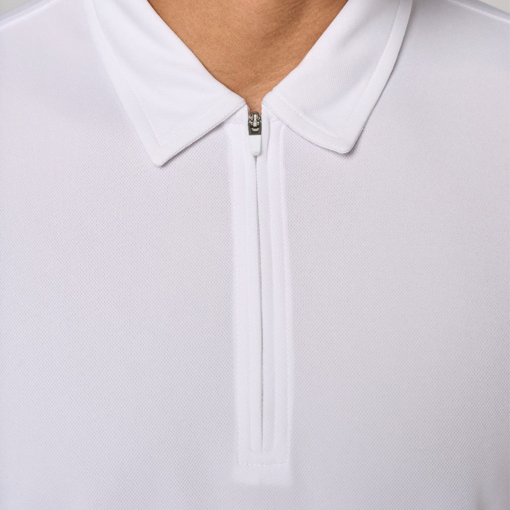 Polo Golf homme blanc 1/4 zip