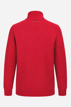 Sweat homme rouge à demi-zip 1/4, col montant, vue arrière.