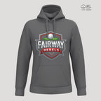 Sweat à capuche gris golf unisexe avec logo Fairway Rebels, motif balle de golf, coton polyester