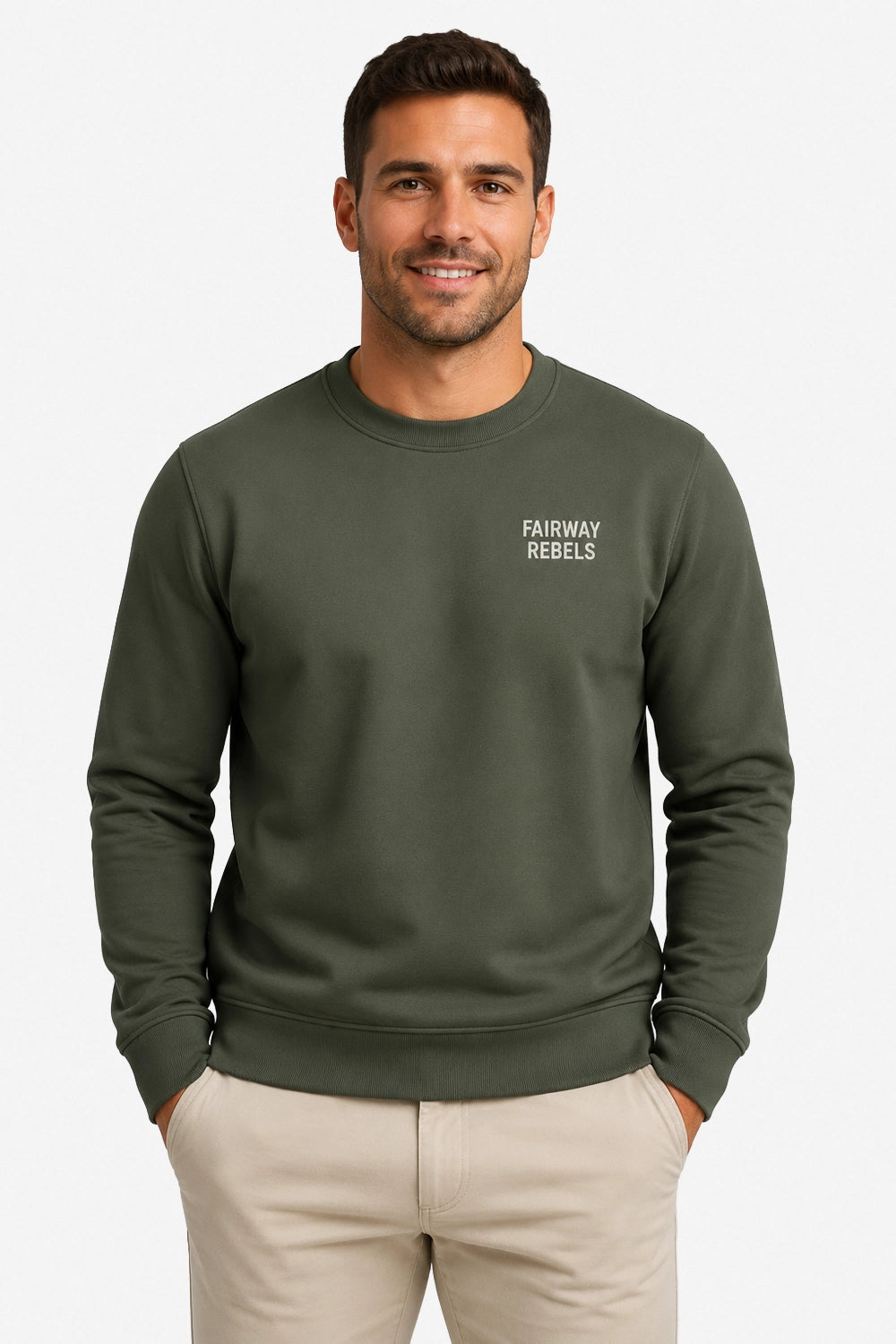 Sweat homme vert foncé manches longues, logo poitrine « Fairway Rebels »