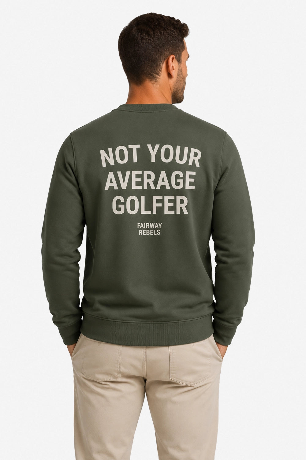 Sweat-shirt de golf homme vert foncé, imprimé au dos, col rond, manches longues